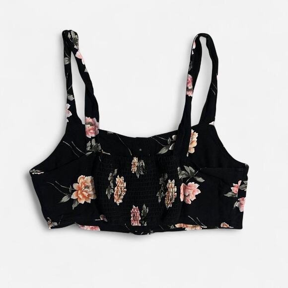 American eagle medium black floral crop top button front lightweight - Picture 2 of 3